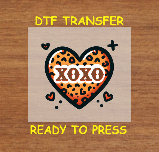 Valentine's Day DTF Transfer Iron On Heat Transfer - Ready to Press,  "XOXO" Leopard Heart Design 2808