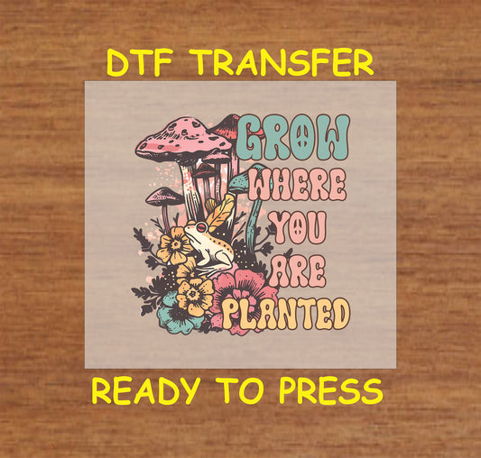 "Grow Where You Are Planted DTF Transfer Boho Design"