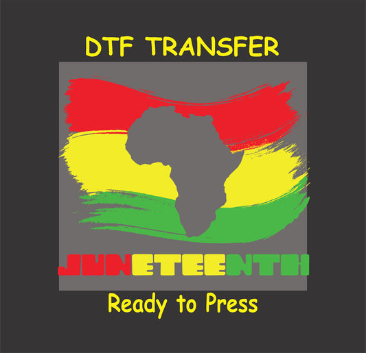 juneteenth DTF Transfer featuring African continent design with red, yellow, and green brush strokes