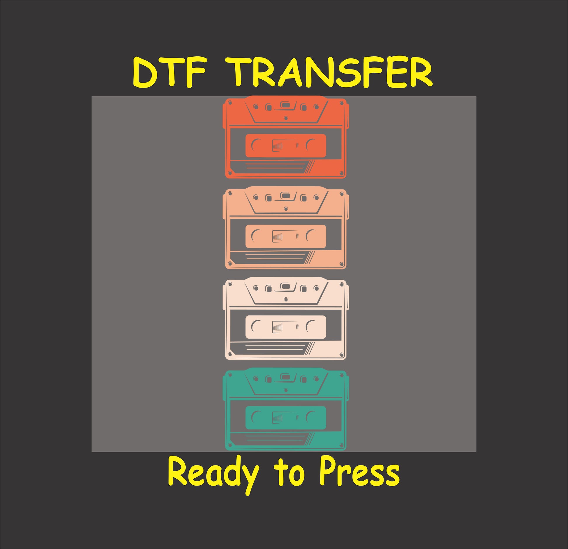 Retro cassette tape stack DTF transfer featuring vintage-inspired colors, perfect for 80s and 90s music lovers.