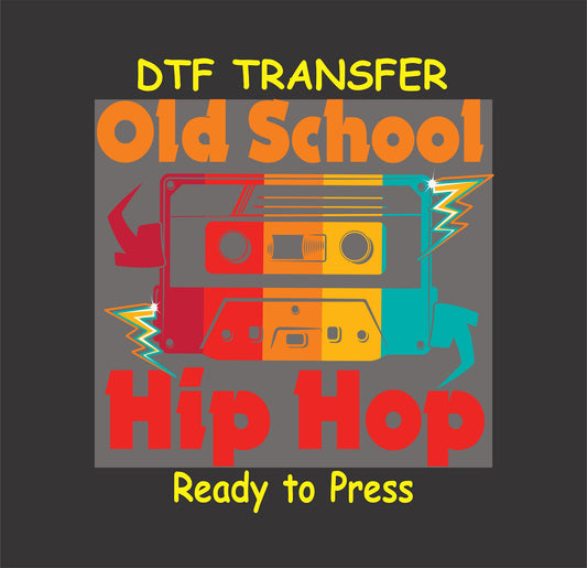 Old School Hip Hop DTF transfer featuring a colorful cassette tape with electric effects, perfect for 80s and 90s music lovers.
