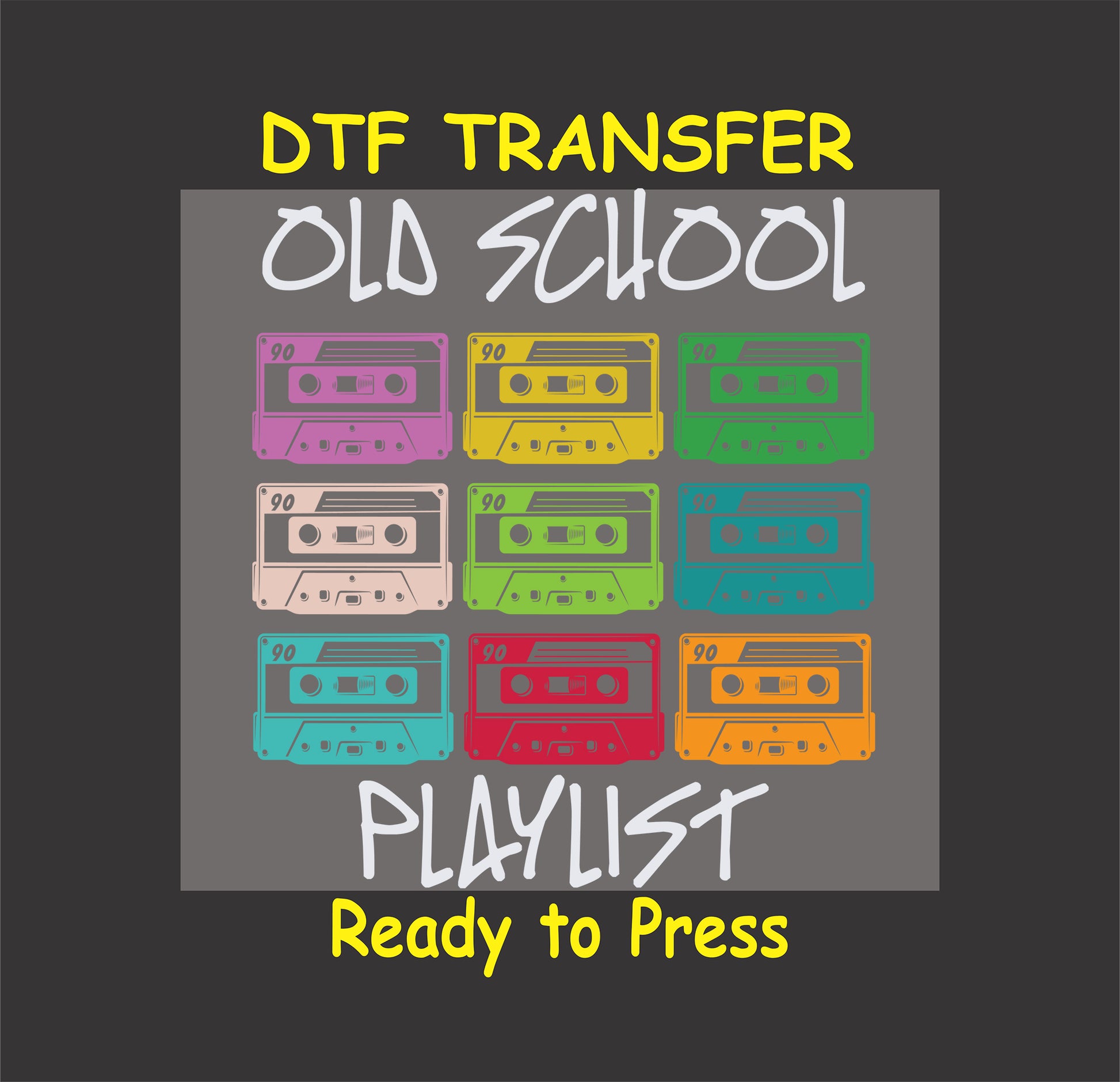 Colorful retro cassette tapes with "Old School Playlist" text in vintage style.