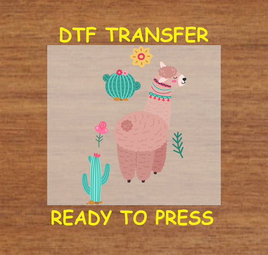 Brown fluffy llama with boho accessories, surrounded by cacti, flowers, and a sun in a Southwest-style aesthetic.