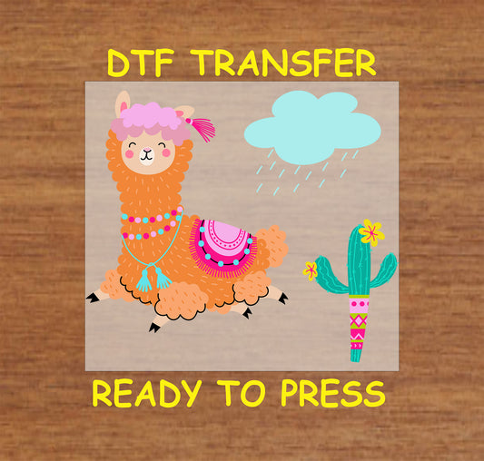 Cute boho llama with tassels, a rain cloud, and a flowering cactus.