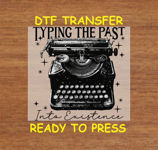 Vintage gothic typewriter with celestial details in a DTF transfer.