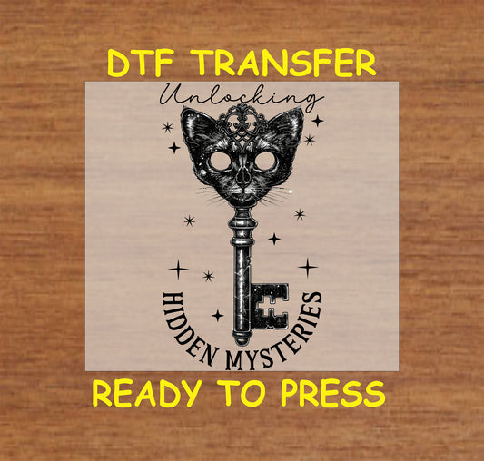 Gothic DTF transfer featuring an ornate key with a cat mask design.