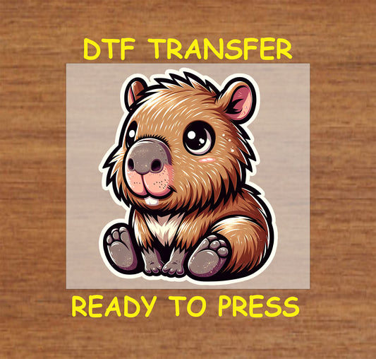 Chibi-style capybara with big eyes and a fluffy appearance.