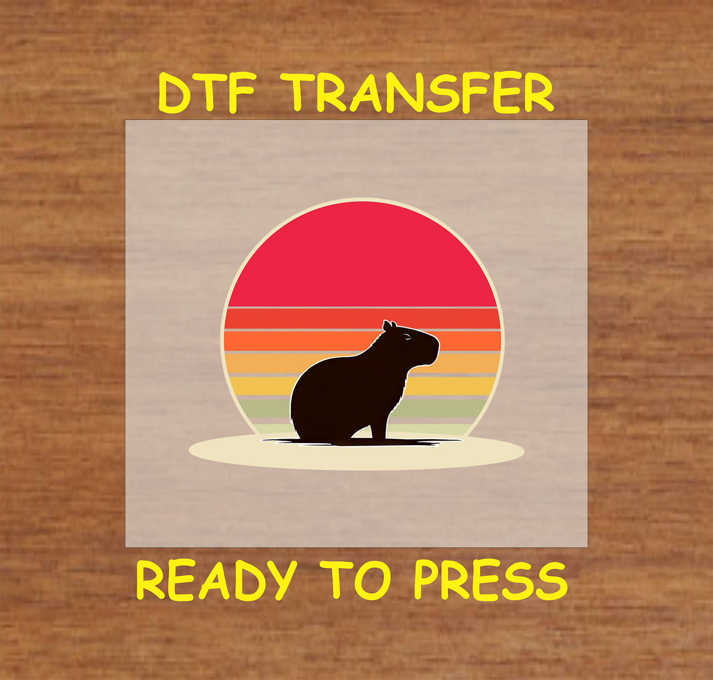 Capybara silhouette with a retro sunset background in minimalist style.