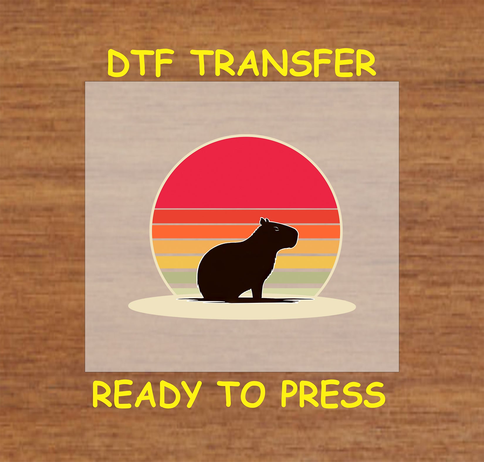 Capybara silhouette with a retro sunset background in minimalist style.