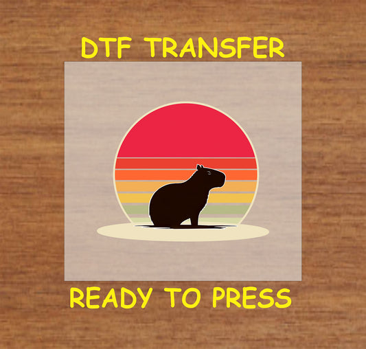 Capybara silhouette with a retro sunset background in minimalist style.