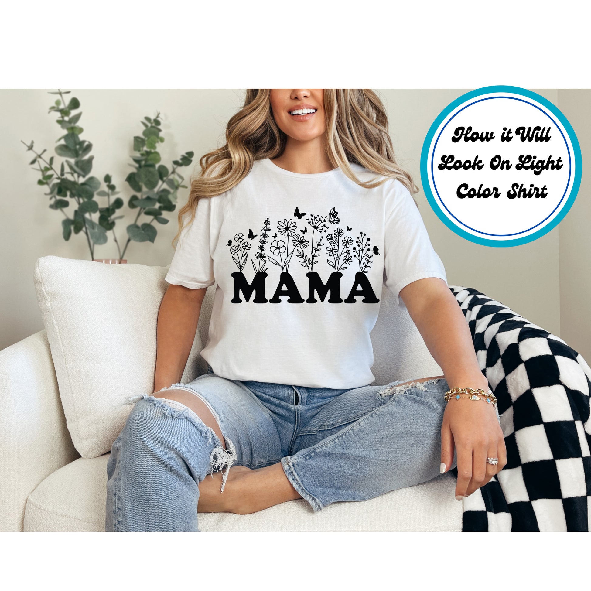 Mama Floral DTF transfer with wildflowers and butterflies, perfect for Mother’s Day gifts.