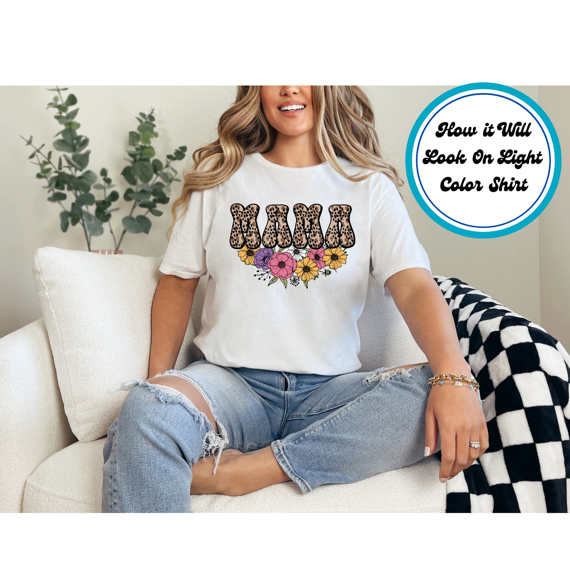 Leopard Print Floral Mama DTF transfer with wildflowers and bold animal print lettering, perfect for Mother’s Day.