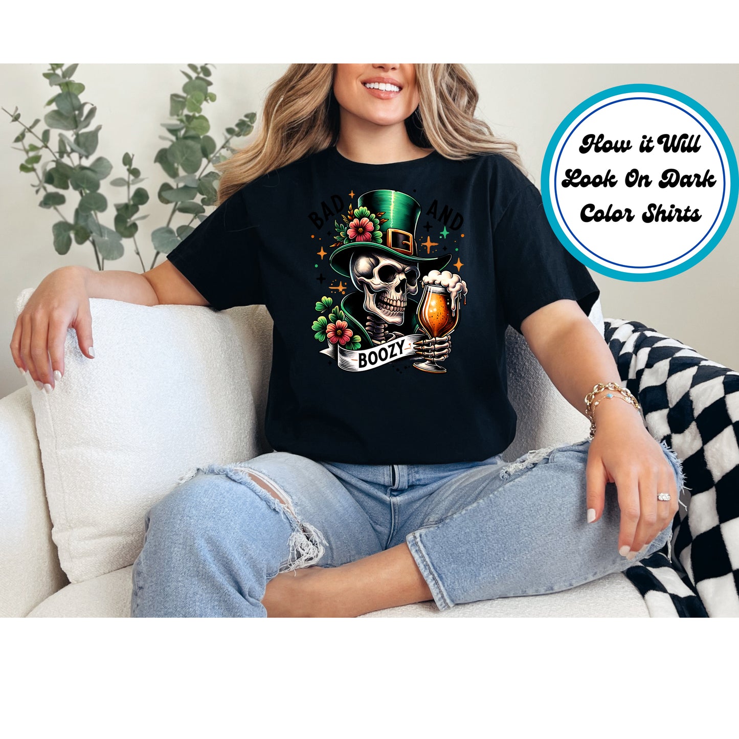 St. Patrick's Day DTF Transfer Iron On Heat Transfer - Ready to Press, Bad and Boozy DTF Transfer | Ready to Press | St. Patrick's Day Design 4518