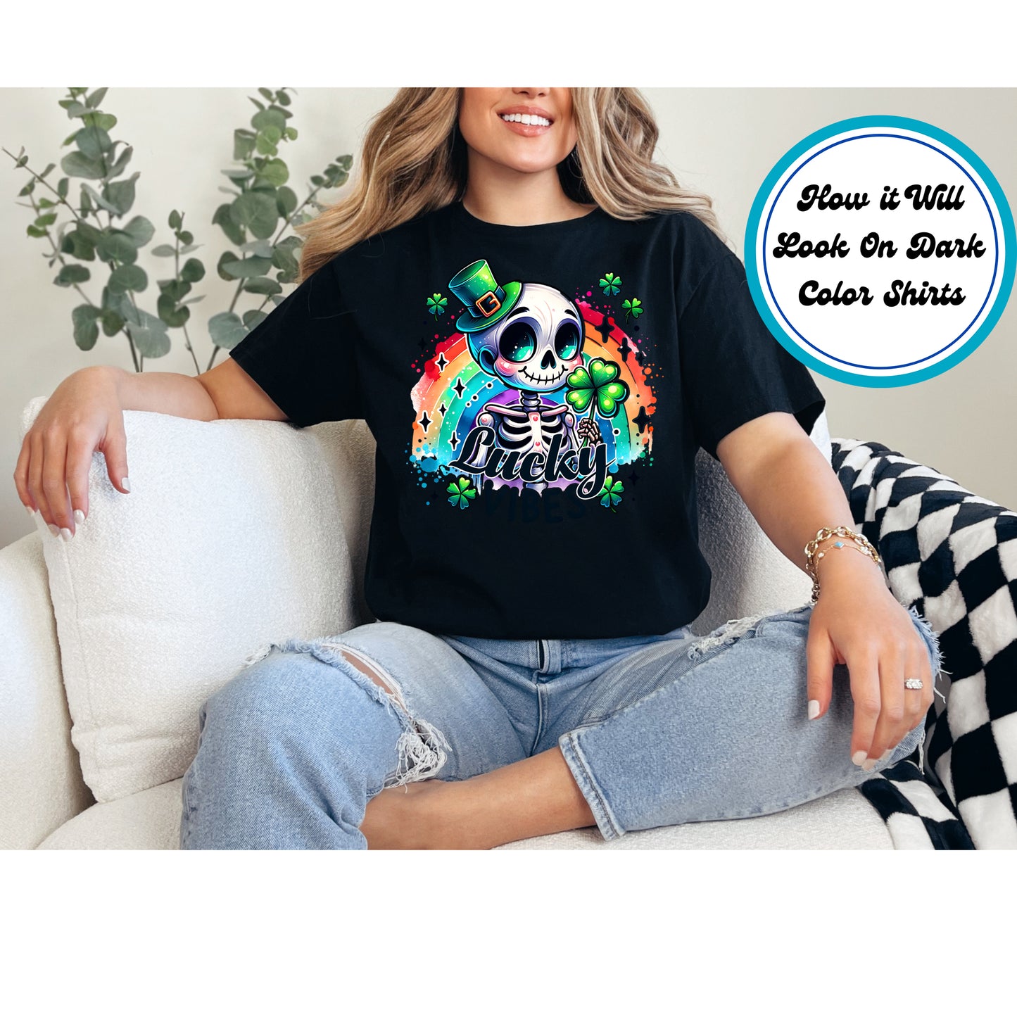 St. Patrick's Day DTF Transfer Iron On Heat Transfer - Ready to Press, Lucky Vibes Skeleton DTF Transfer | Ready to Press | St. Patrick's Day Design 4523