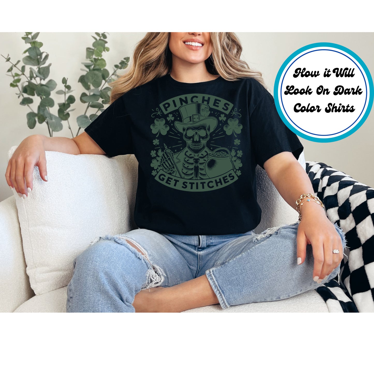 St. Patrick's Day DTF Transfer Iron On Heat Transfer - Ready to Press, Pinches Get Stitches DTF Transfer | Ready to Press | St. Patrick's Day Design 4544