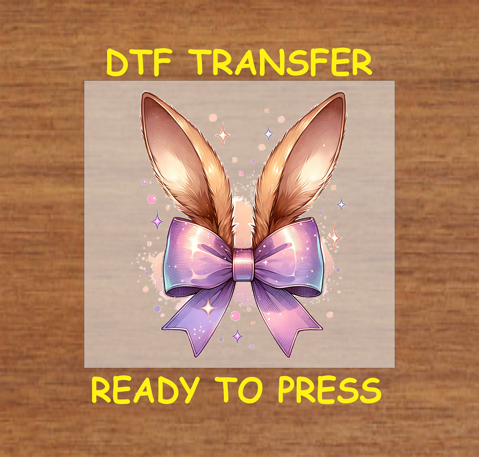 Bunny ears with a pastel purple bow and sparkling accents.