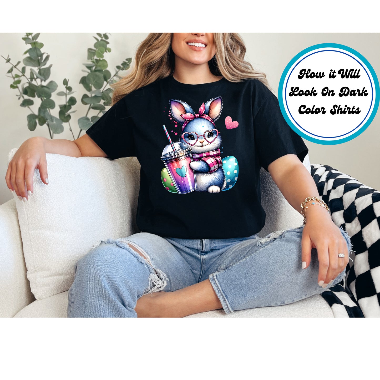 Easter DTF Transfer Iron On Heat Transfer - Ready to Press, Bunny with Heart Glasses DTF Transfer | Ready to Press | Easter Design 4569