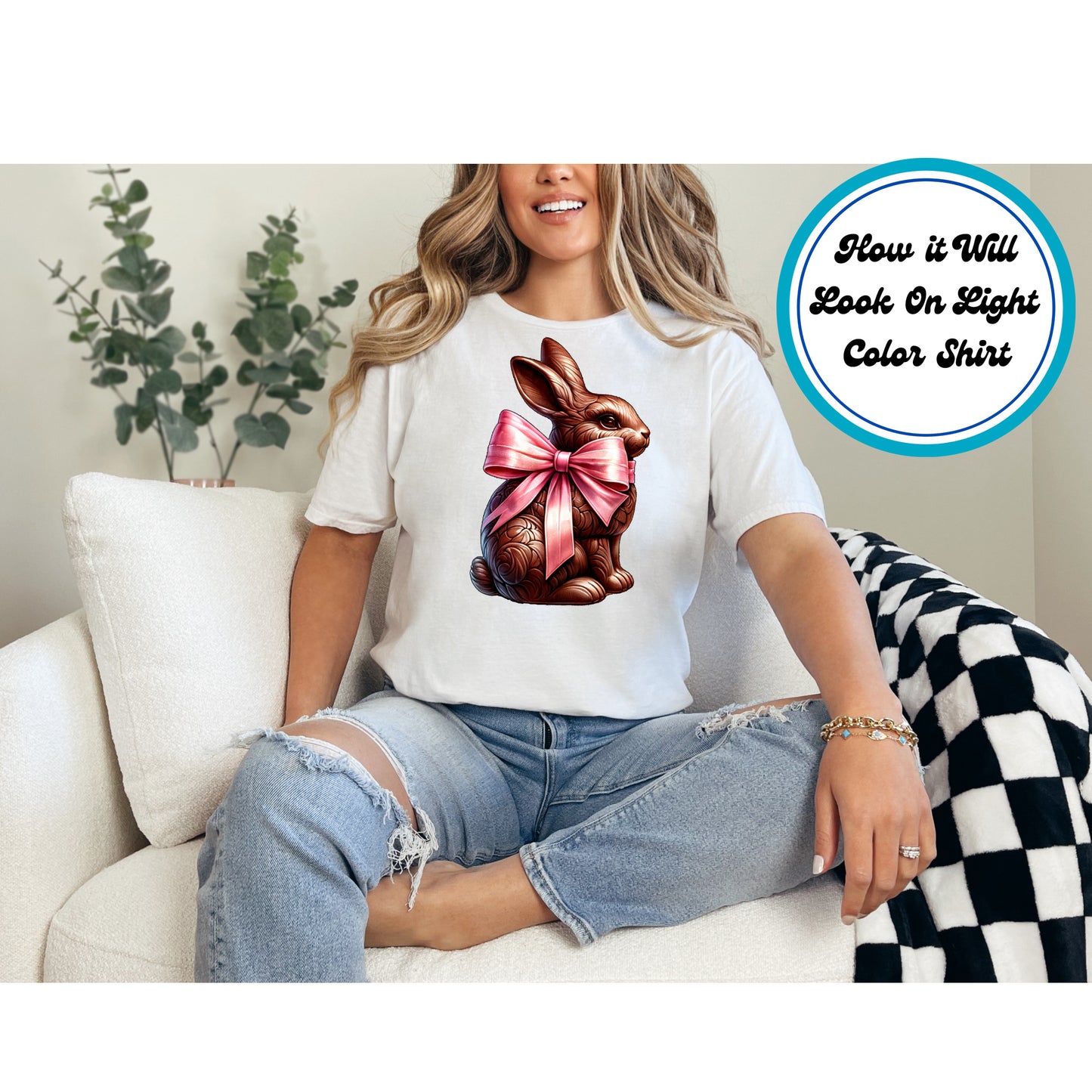 Easter DTF Transfer Iron On Heat Transfer - Ready to Press, Chocolate Bunny With Bow DTF Transfer | Ready to Press | Easter Design 4575