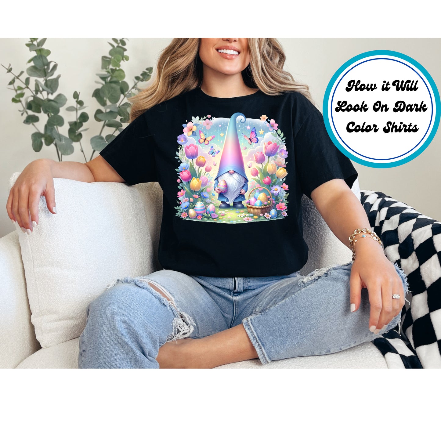Easter DTF Transfer Iron On Heat Transfer - Ready to Press, Gnome with Tulips DTF Transfer | Ready to Press | Easter Design 4580