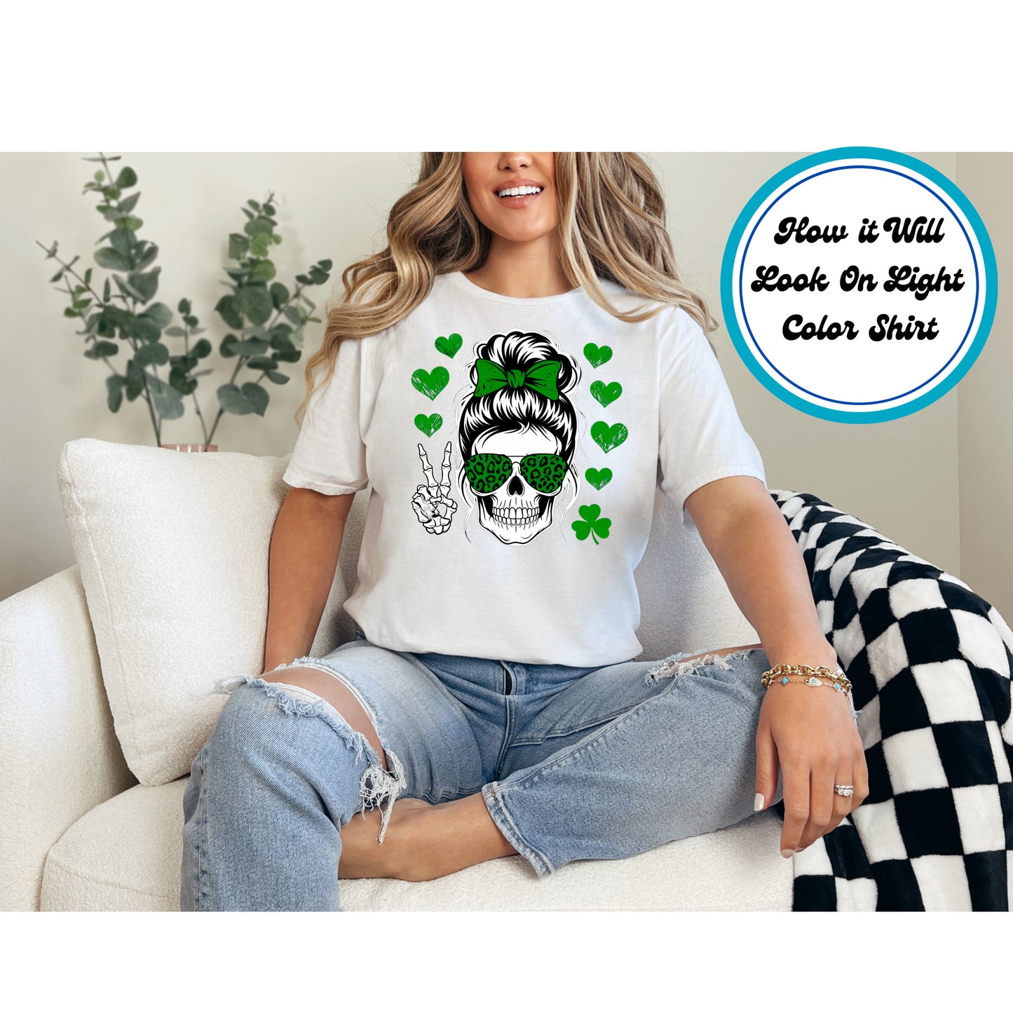 St. Patrick's Day DTF Transfer Iron On Heat Transfer - Ready to Press, Skull Shamrock DTF Transfer | Ready to Press | St. Patrick's Day Design 4625