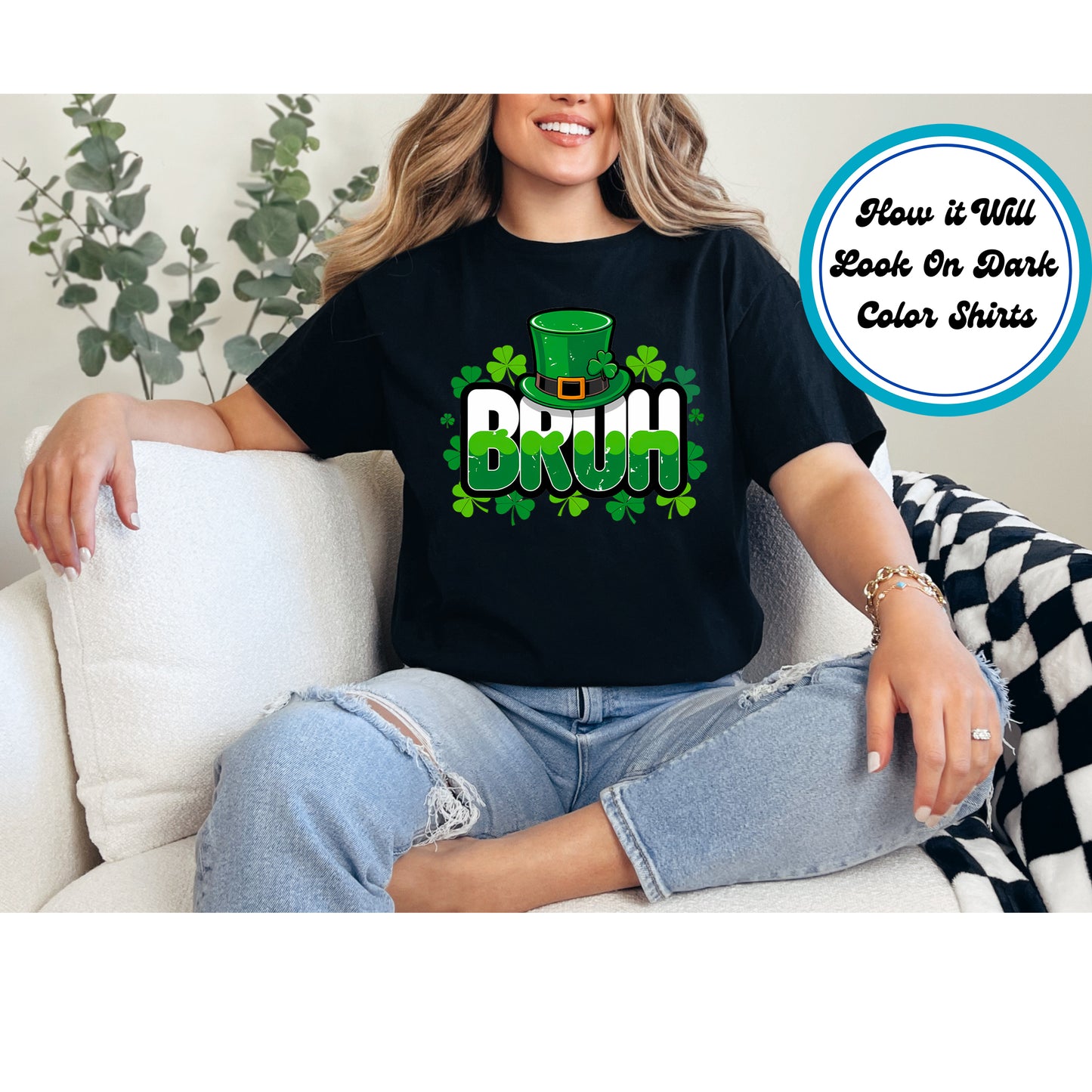 St. Patrick's Day DTF Transfer Iron On Heat Transfer - Ready to Press, "Bruh" Shamrock DTF Transfer | Ready to Press | St. Patrick's Day Design 4631