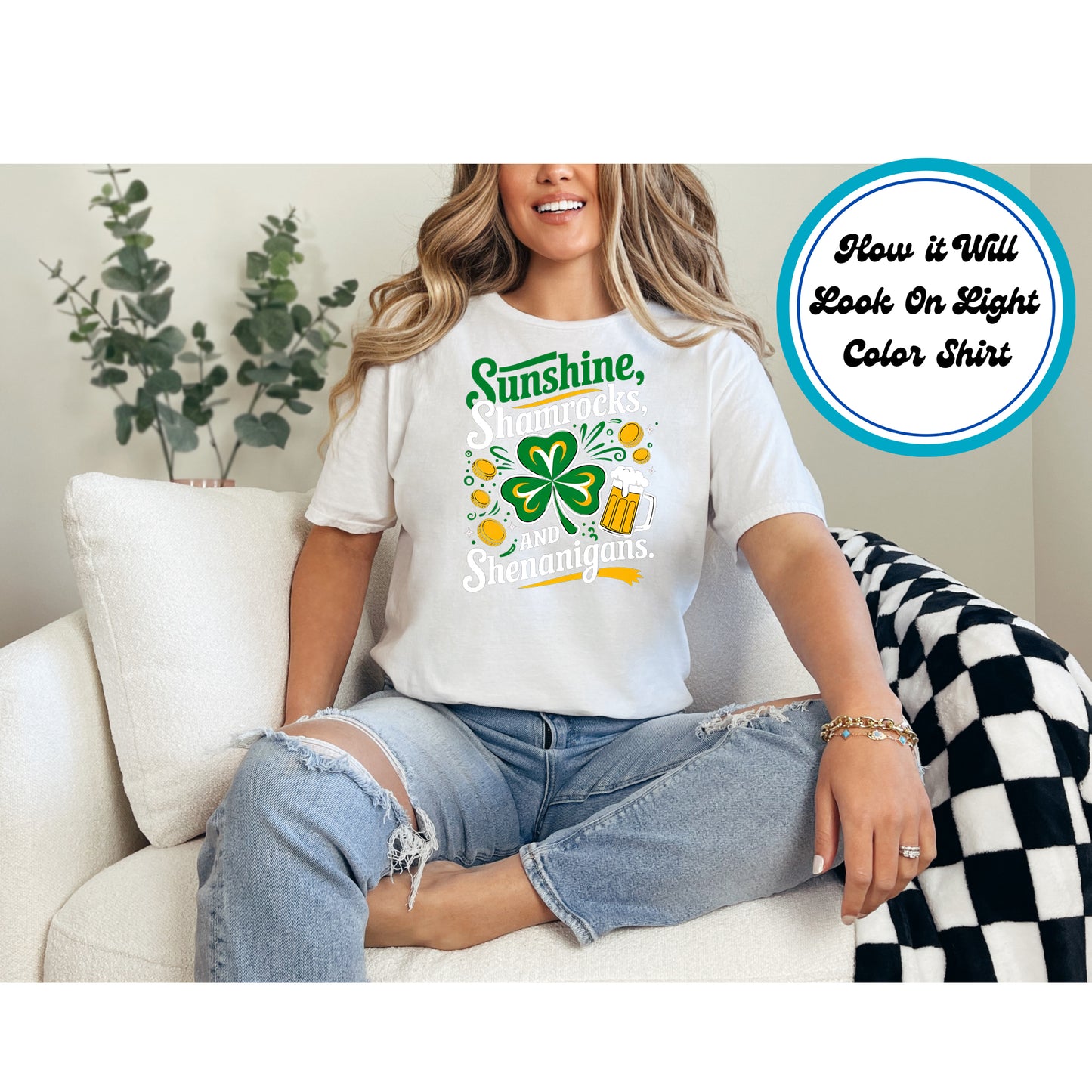 St. Patrick's Day DTF Transfer Iron On Heat Transfer - Ready to Press, Sunshine Shamrocks DTF Transfer | Ready to Press | St. Patrick's Day Design 4638