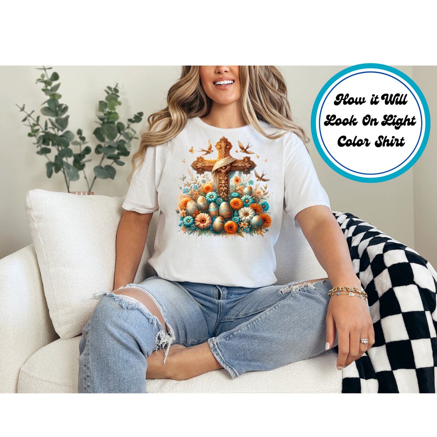 Easter DTF Transfer Iron On Heat Transfer - Ready to Press, Ornate Wooden Cross DTF Transfer | Ready to Press | Easter Design 4677