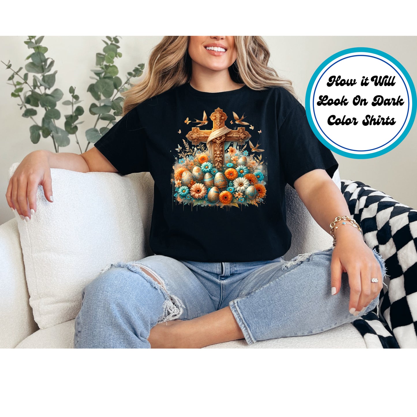 Easter DTF Transfer Iron On Heat Transfer - Ready to Press, Ornate Wooden Cross DTF Transfer | Ready to Press | Easter Design 4677