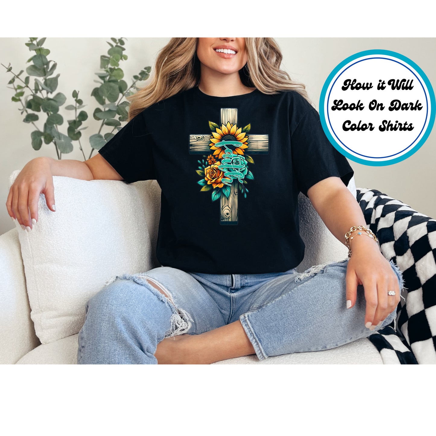 Easter DTF Transfer Iron On Heat Transfer - Ready to Press, Faith Cross DTF Transfer | Ready to Press | Easter Design 4683