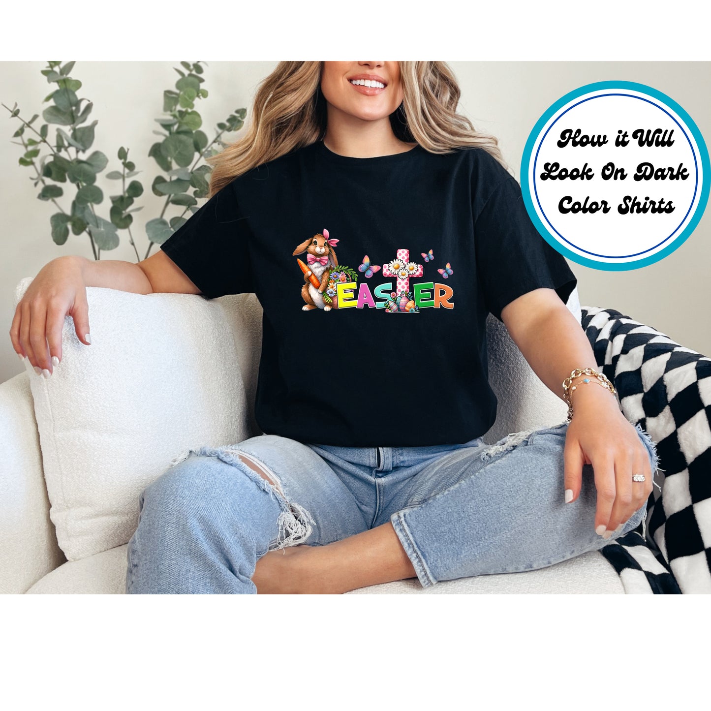 Easter DTF Transfer Iron On Heat Transfer - Ready to Press, Bunny & Cross DTF Transfer | Ready to Press | Easter Design 4685