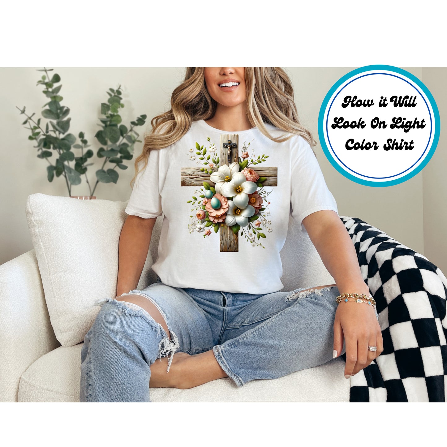 Easter DTF Transfer Iron On Heat Transfer - Ready to Press, Floral Cross DTF Transfer | Ready to Press | Easter Design 4688