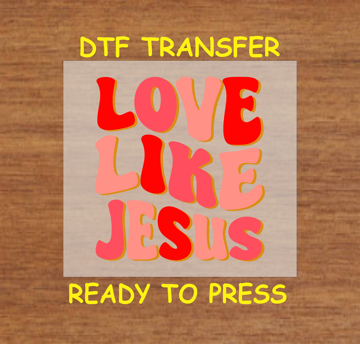 Retro-style red and pink text reading "Love Like Jesus" on a warm background.