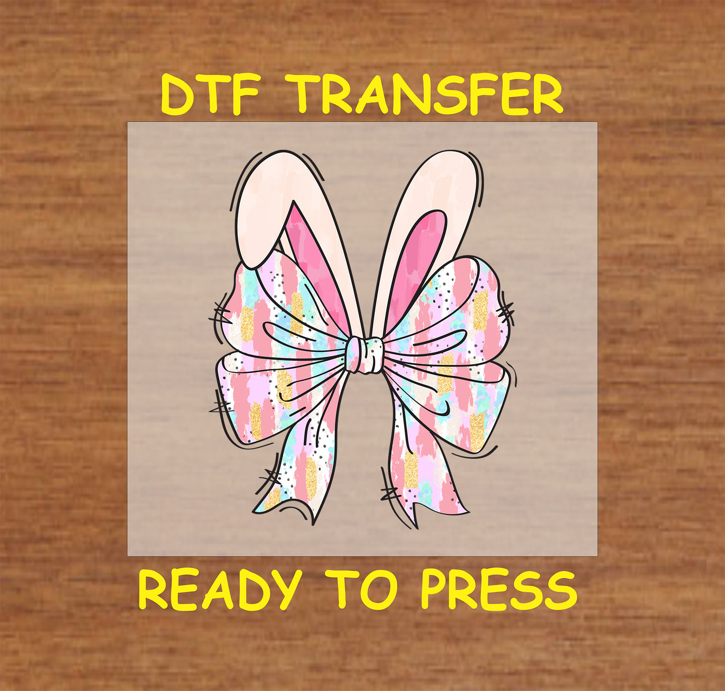 Pastel watercolor bow with bunny ears in a soft Easter design.