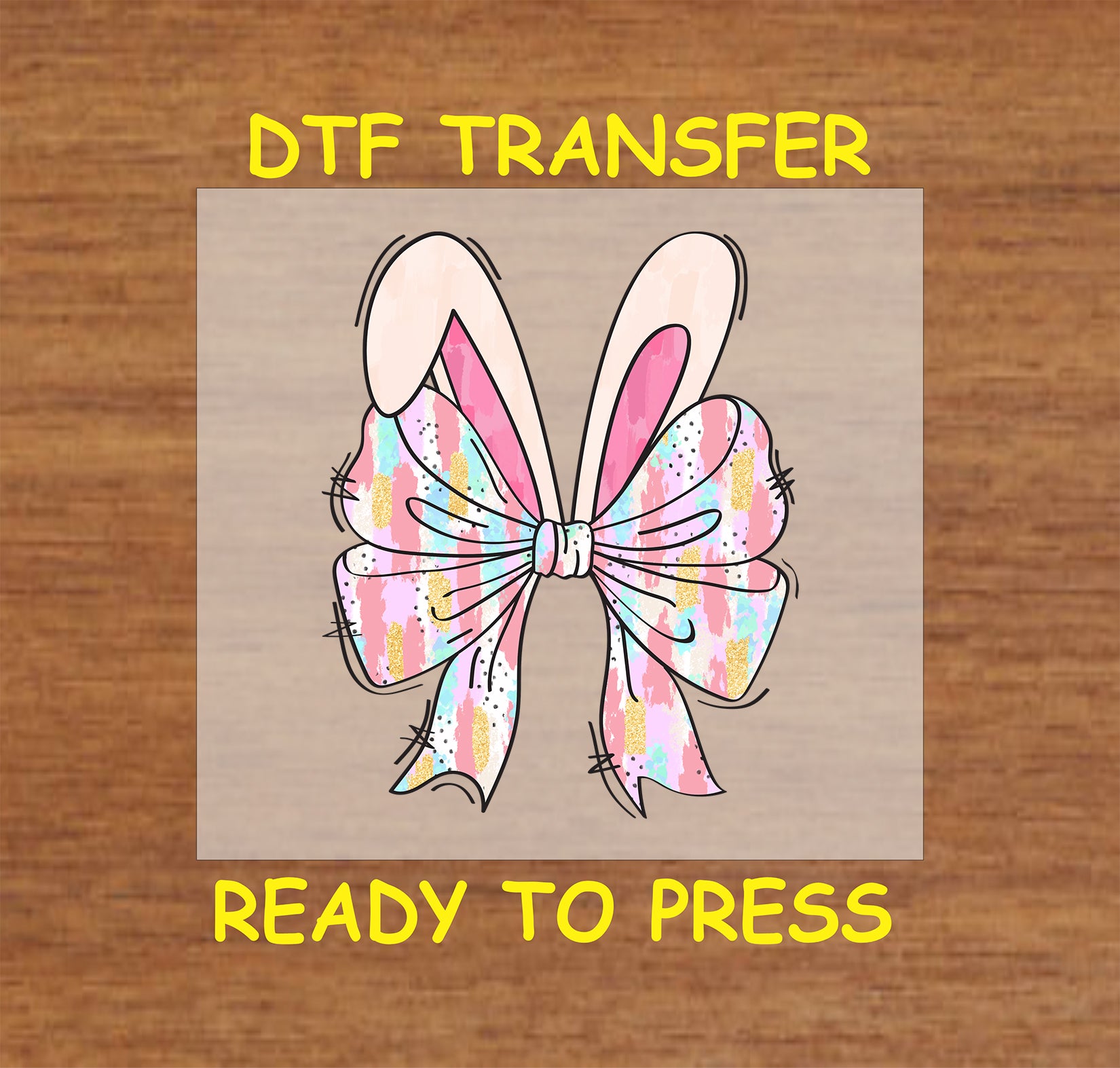 Pastel watercolor bow with bunny ears in a soft Easter design.