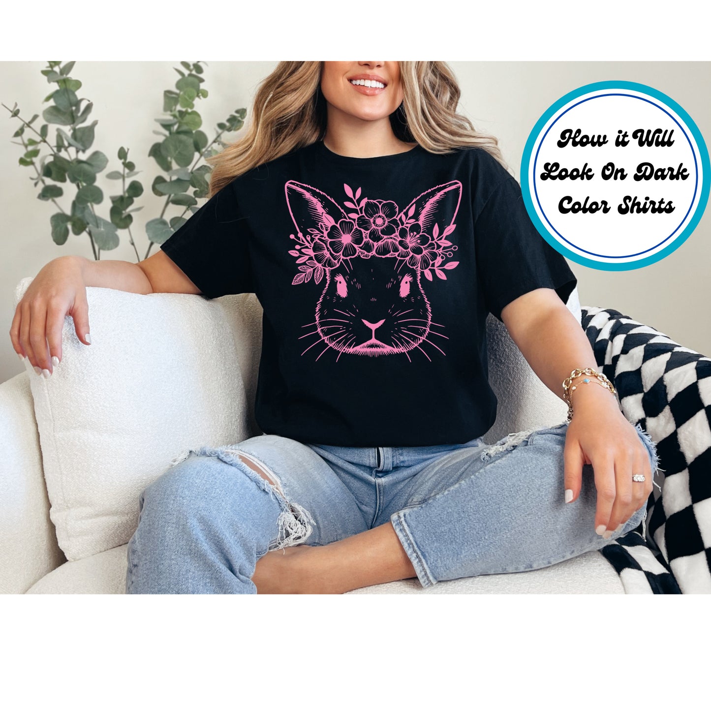 Easter DTF Transfer Iron On Heat Transfer - Ready to Press, Floral Bunny DTF Transfer | Ready to Press | Easter Design 4793