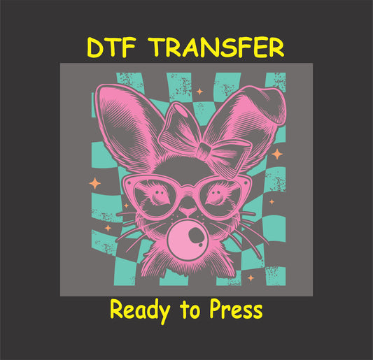 Easter DTF Transfer Iron On Heat Transfer - Ready to Press, Retro Bubblegum Bunny DTF Transfer | Ready to Press | Easter Design 4799