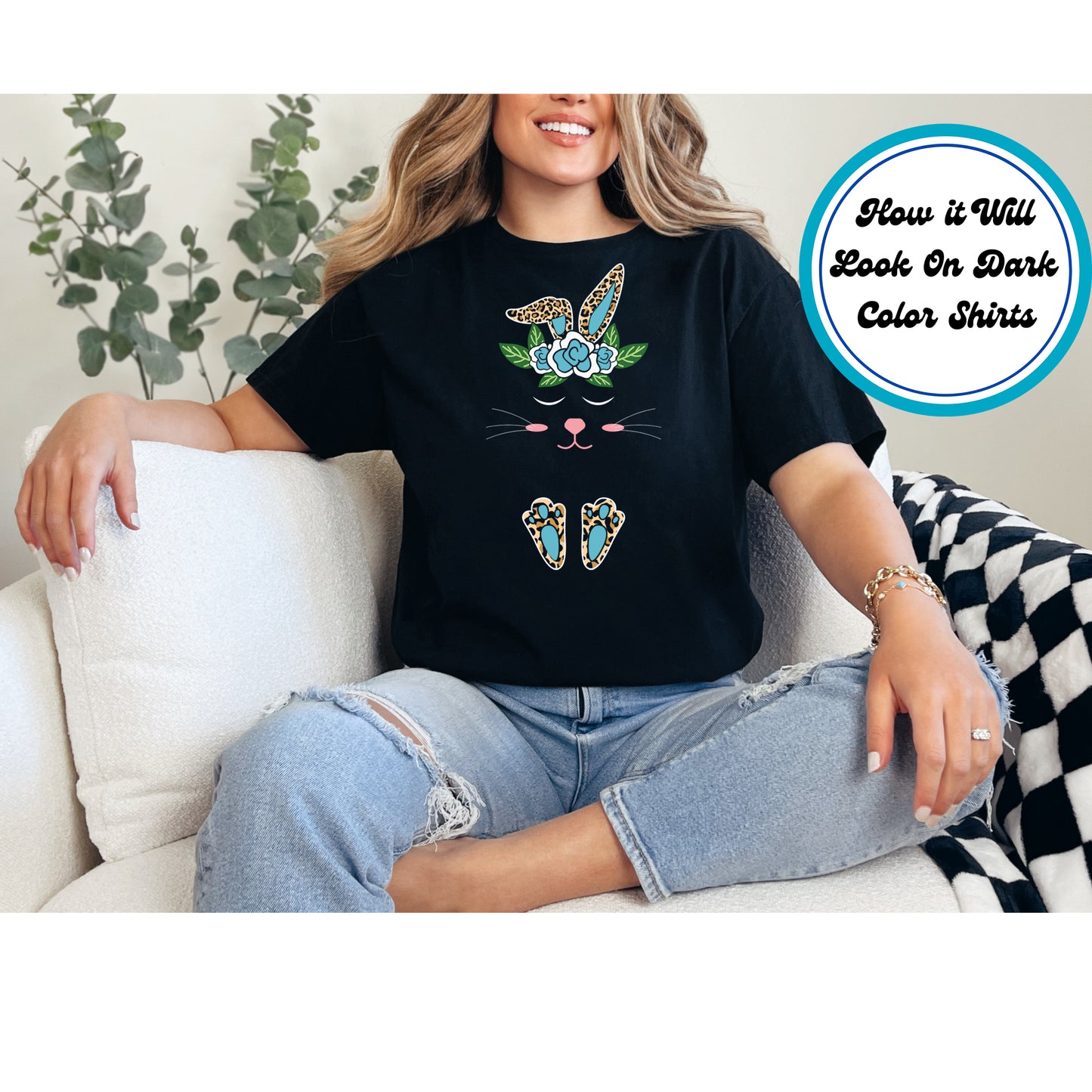 Easter DTF Transfer Iron On Heat Transfer - Ready to Press, Floral Leopard Bunny DTF Transfer | Ready to Press | Easter Design 4809