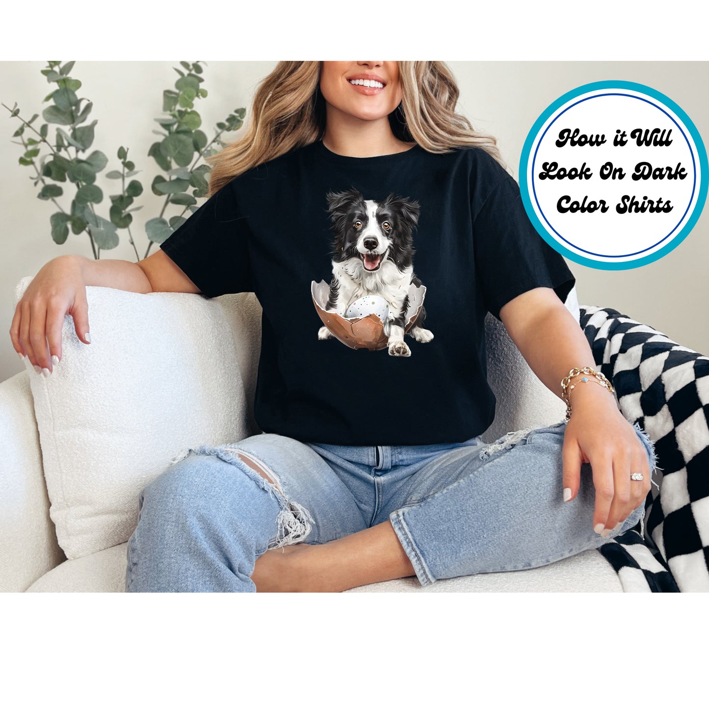 Easter DTF Transfer Iron On Heat Transfer - Ready to Press, Border Collie DTF Transfer | Ready to Press | Easter Design 4826