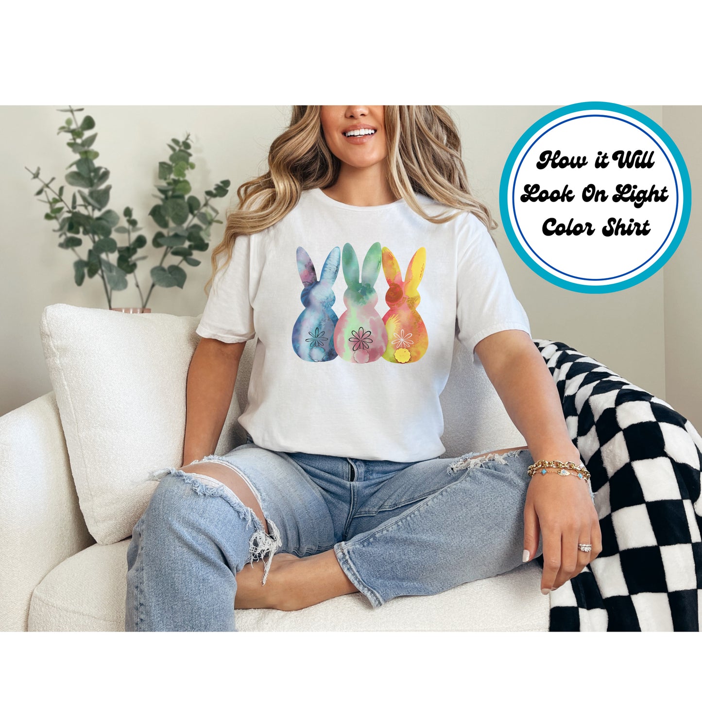 Easter DTF Transfer Iron On Heat Transfer - Ready to Press, Watercolor Bunny Trio DTF Transfer | Ready to Press | Easter Design 4844