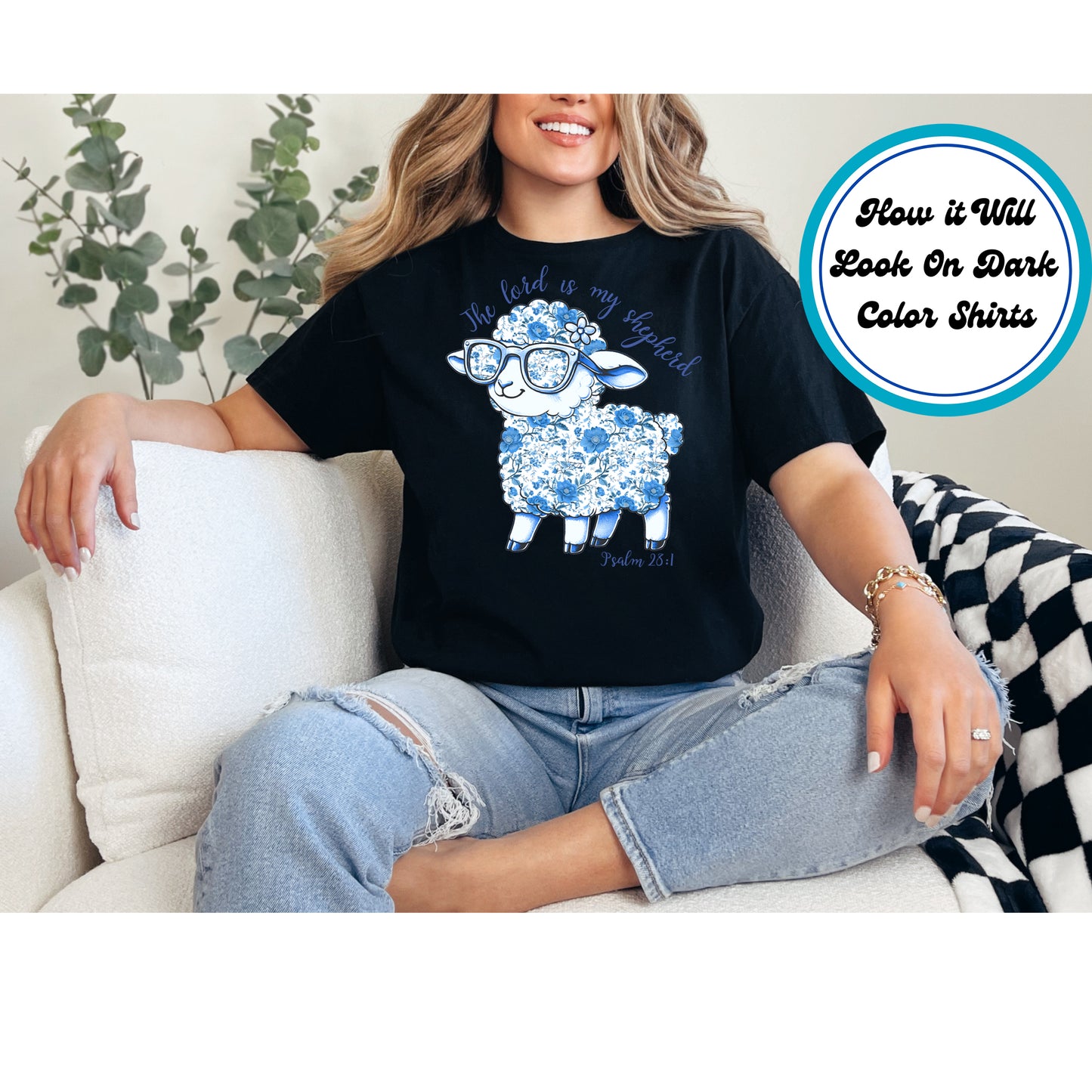 Easter DTF Transfer Iron On Heat Transfer - Ready to Press, Blue Floral Sheep DTF Transfer | Ready to Press | Easter Design 4895