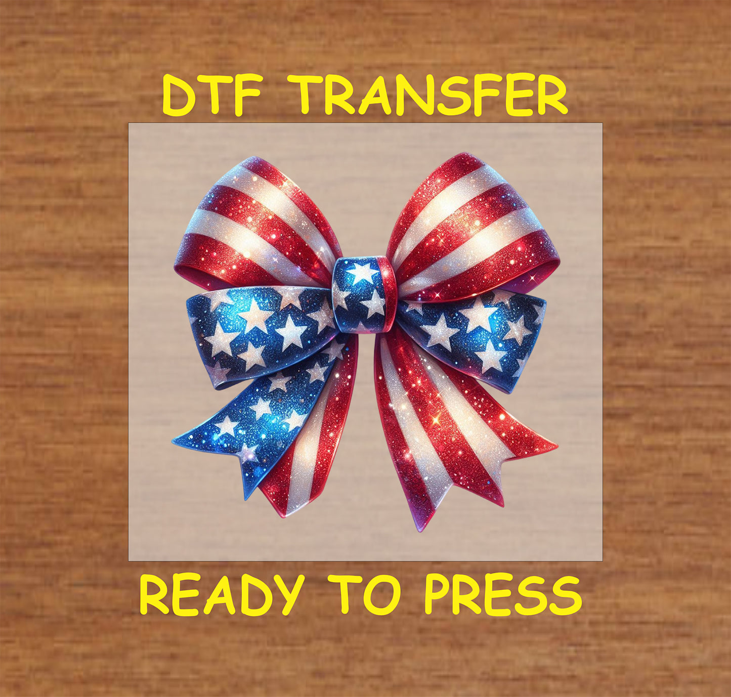 4th of July DTF Transfer Iron On Heat Transfer - Ready to Press, Sparkling Stars and Stripes Bow DTF Transfer | Ready to Press | 4th of July Design 4908