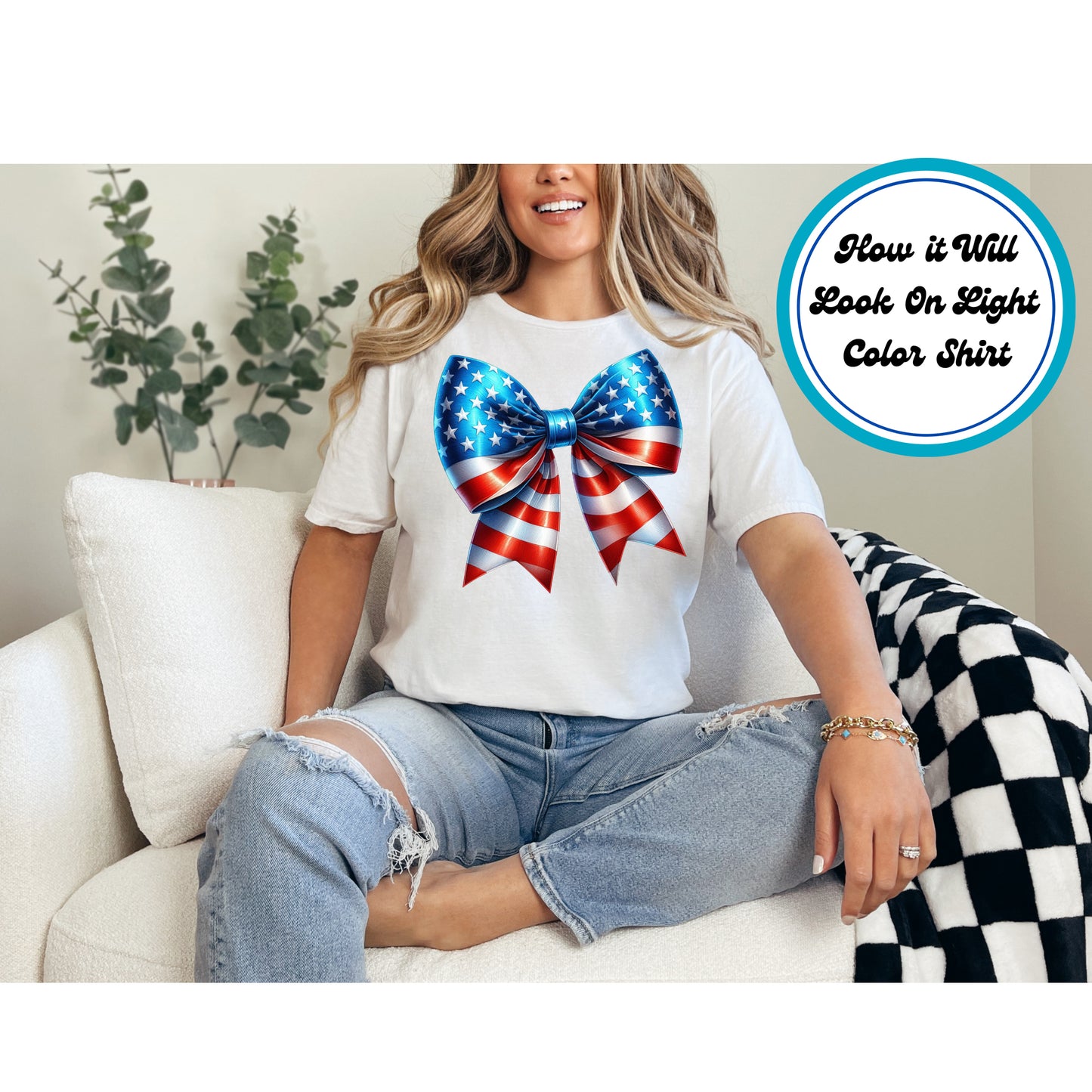 4th of July DTF Transfer Iron On Heat Transfer - Ready to Press, Patriotic Bow DTF Transfer | Ready to Press | 4th of July Design 4916