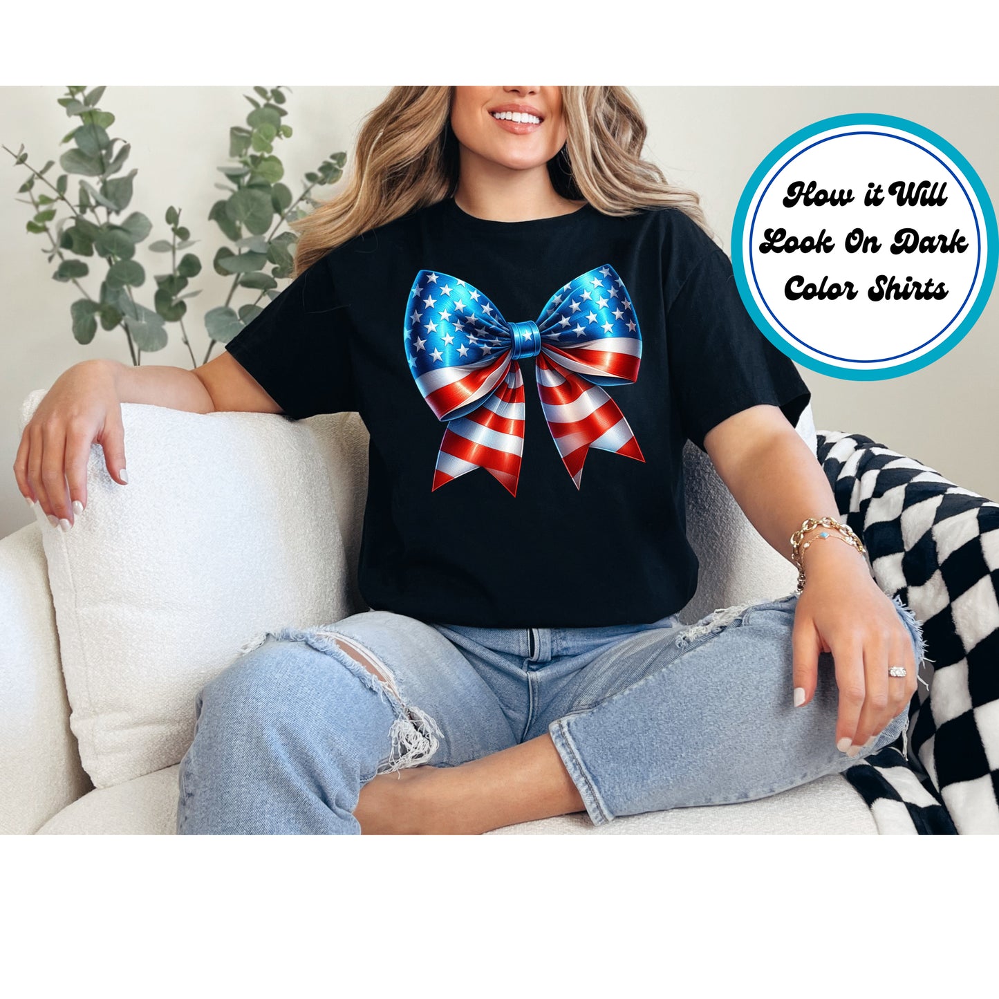 4th of July DTF Transfer Iron On Heat Transfer - Ready to Press, Patriotic Bow DTF Transfer | Ready to Press | 4th of July Design 4916