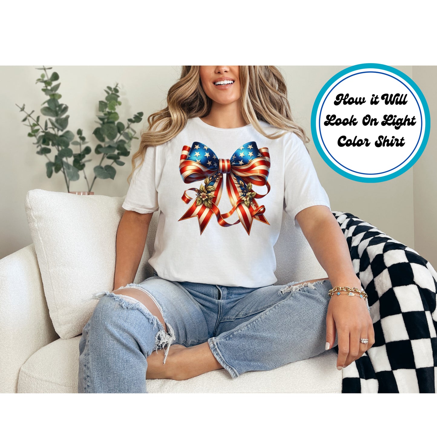 4th of July DTF Transfer Iron On Heat Transfer - Ready to Press, Patriotic Bow DTF Transfer | Ready to Press | 4th of July Design 4921