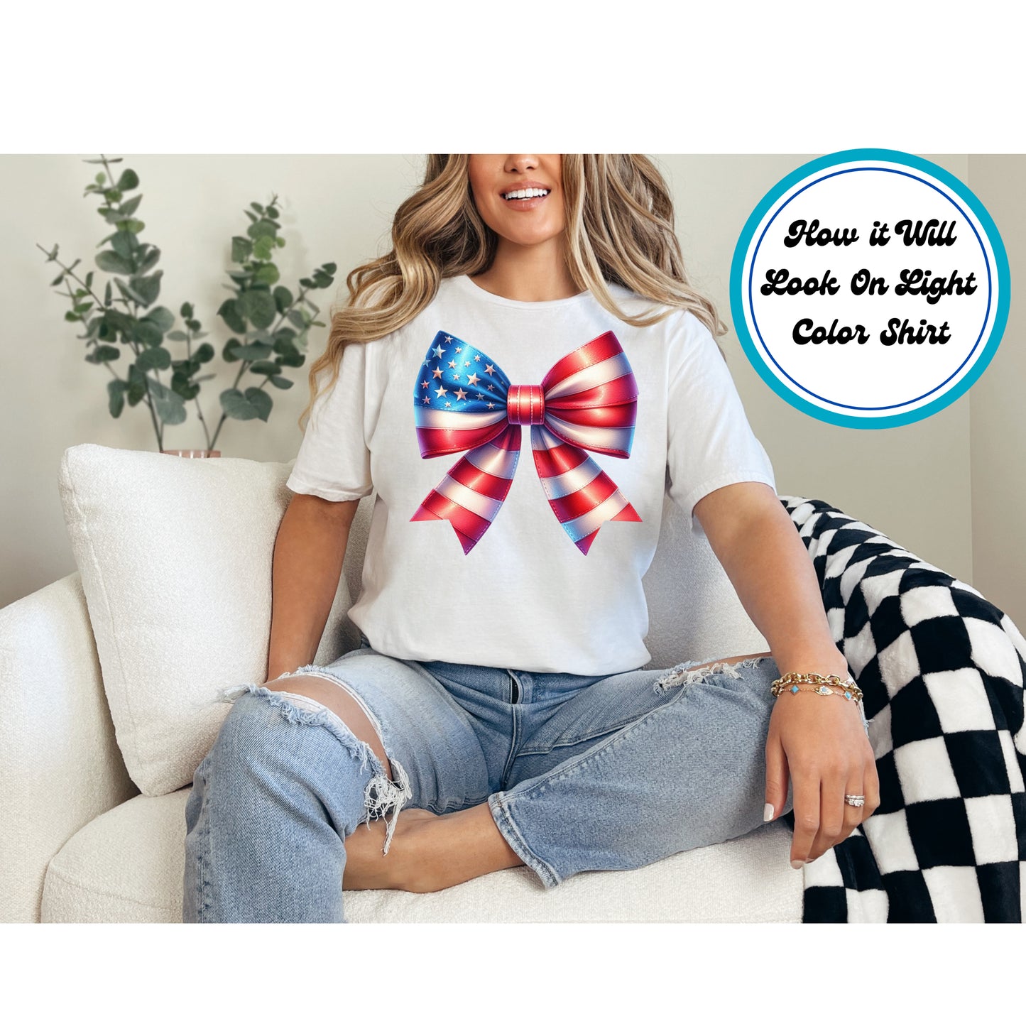 4th of July DTF Transfer Iron On Heat Transfer - Ready to Press, Patriotic Bow DTF Transfer | Ready to Press | 4th of July Design 4922