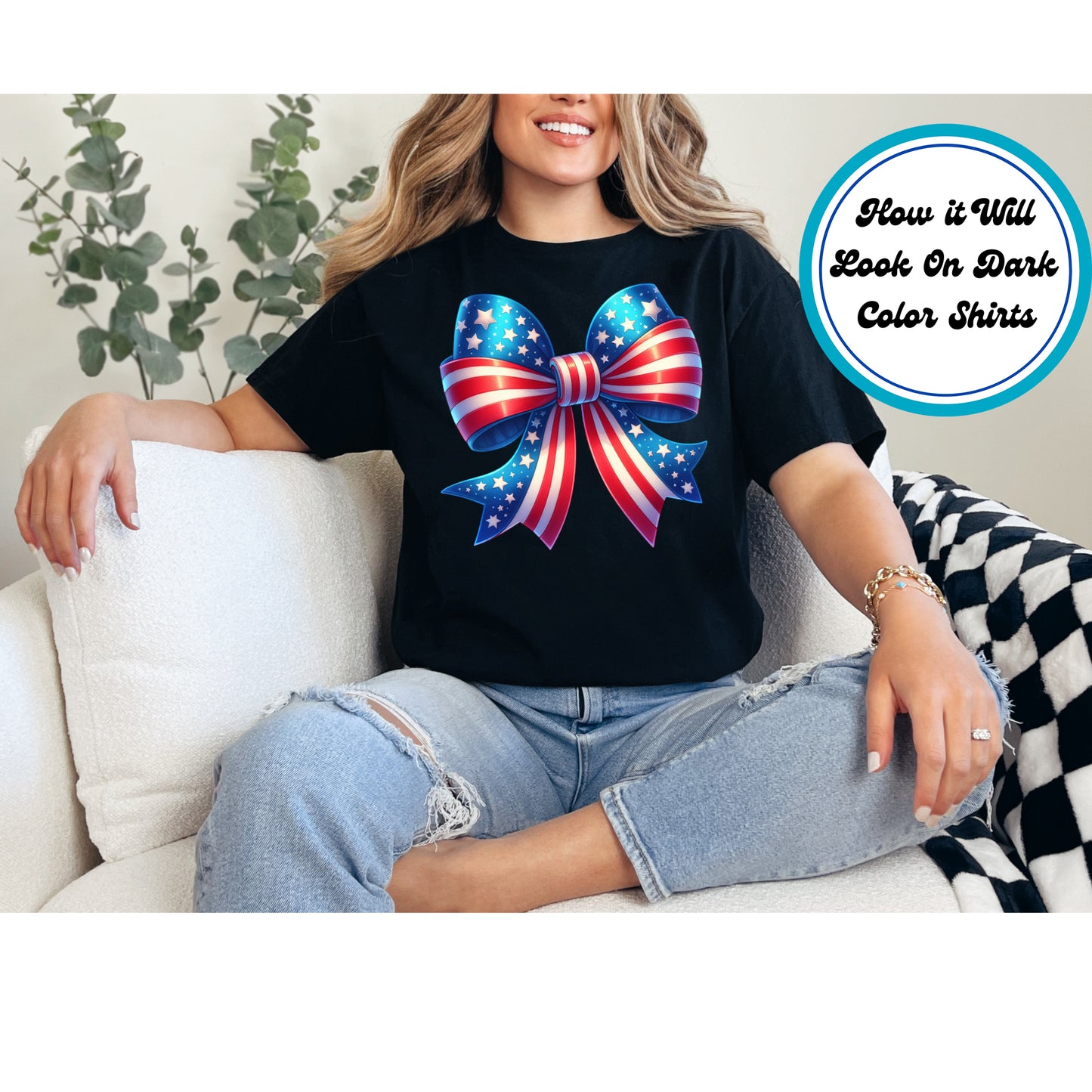 4th of July DTF Transfer Iron On Heat Transfer - Ready to Press, Patriotic Bow DTF Transfer | Ready to Press | 4th of July Design 4924