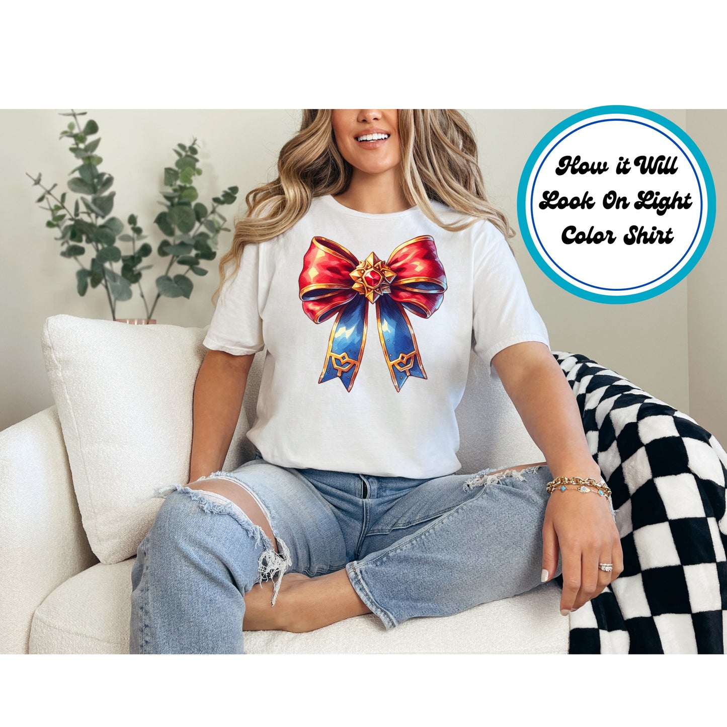 4th of July DTF Transfer Iron On Heat Transfer - Ready to Press, Patriotic Bow DTF Transfer | Ready to Press | 4th of July Design 4925