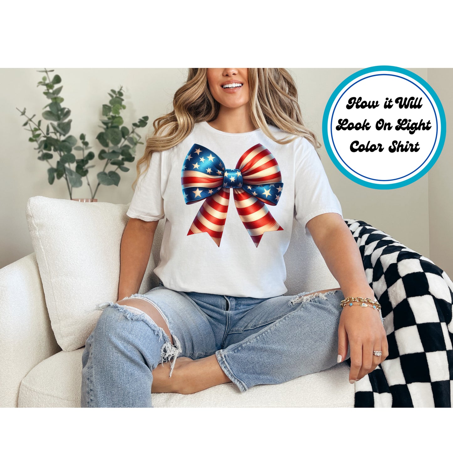4th of July DTF Transfer Iron On Heat Transfer - Ready to Press, Stars and Stripes Bow DTF Transfer | Ready to Press | 4th of July Design 4929