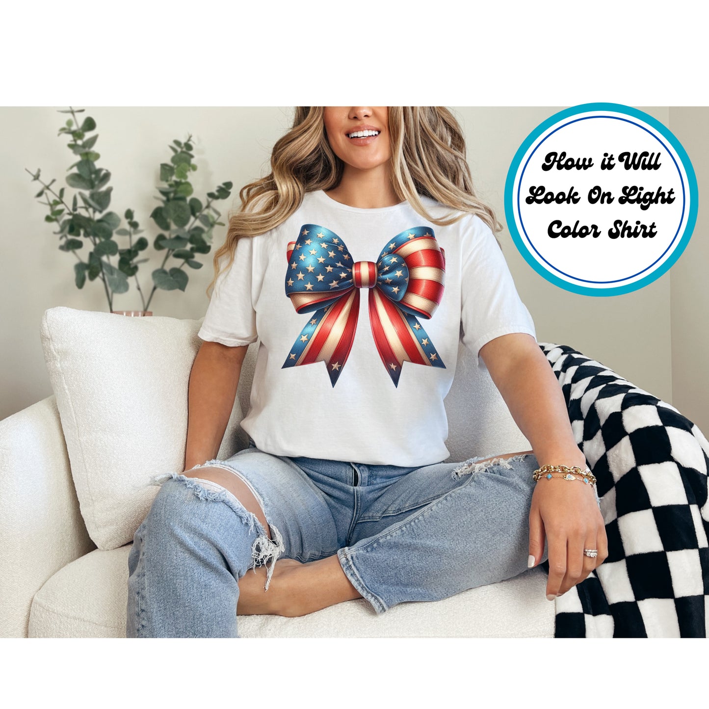 4th of July DTF Transfer Iron On Heat Transfer - Ready to Press, Patriotic Bow DTF Transfer | Ready to Press | 4th of July Design 4933