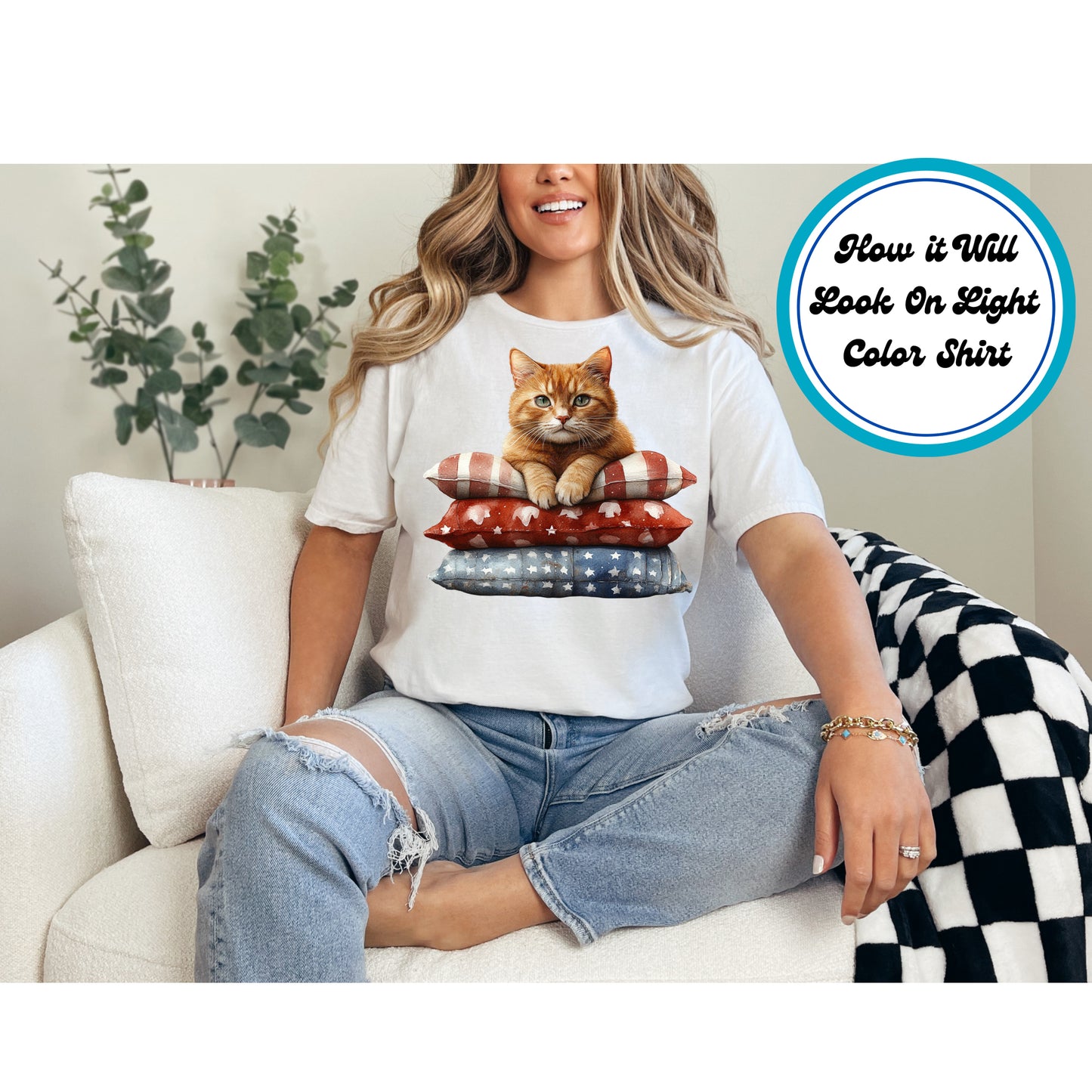 4th of July DTF Transfer Iron On Heat Transfer - Ready to Press, Patriotic Cat DTF Transfer | Ready to Press | 4th of July Design 4936
